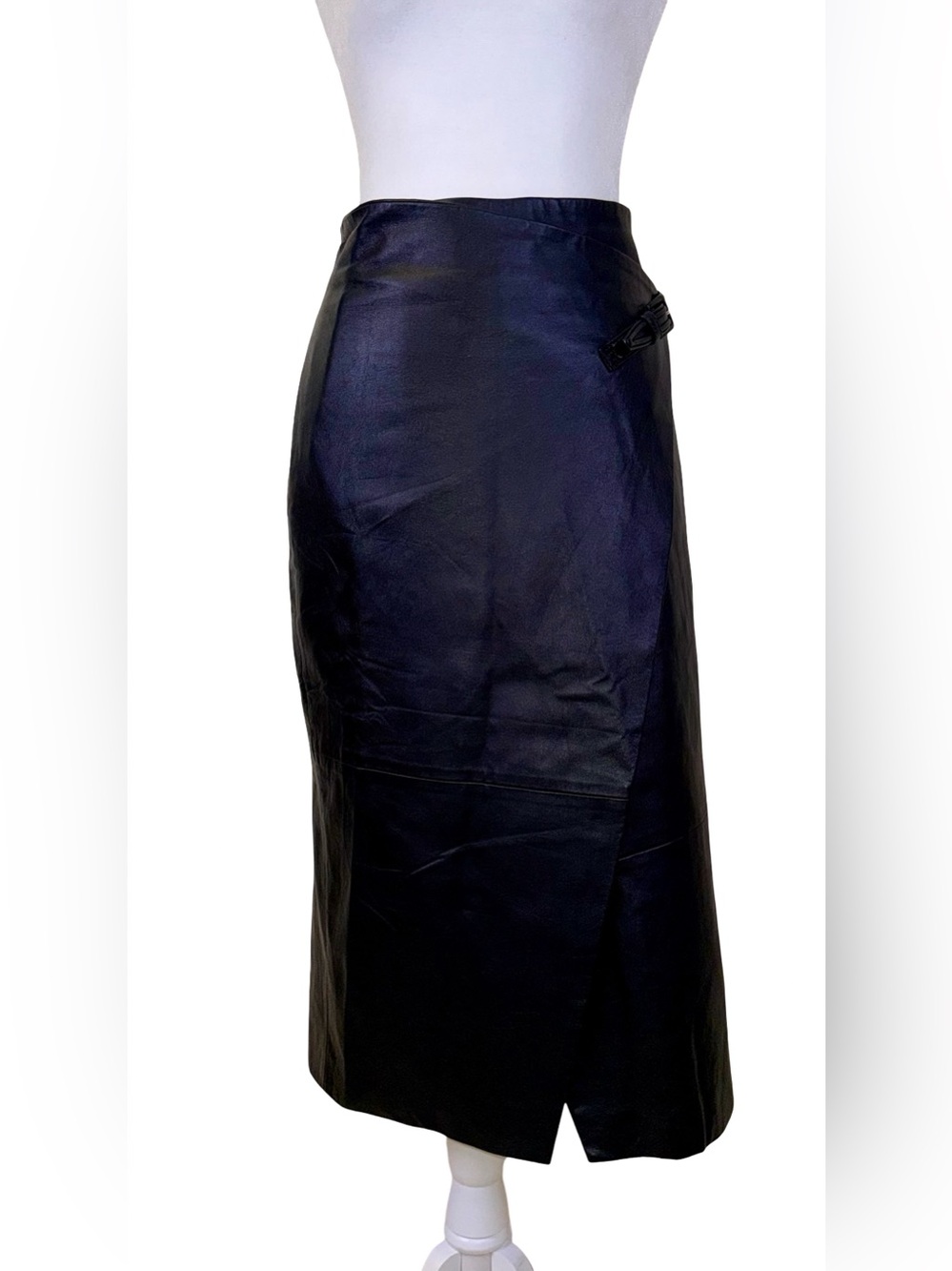 ERMANNO SCERVINO BLACK LEATHER MIDI WRAP SKIRT